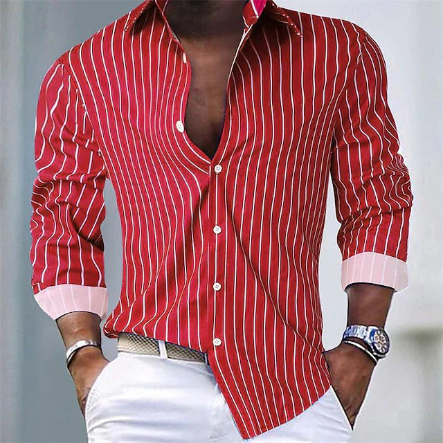 Men's Shirt Slim Fit Striped Long Sleeve