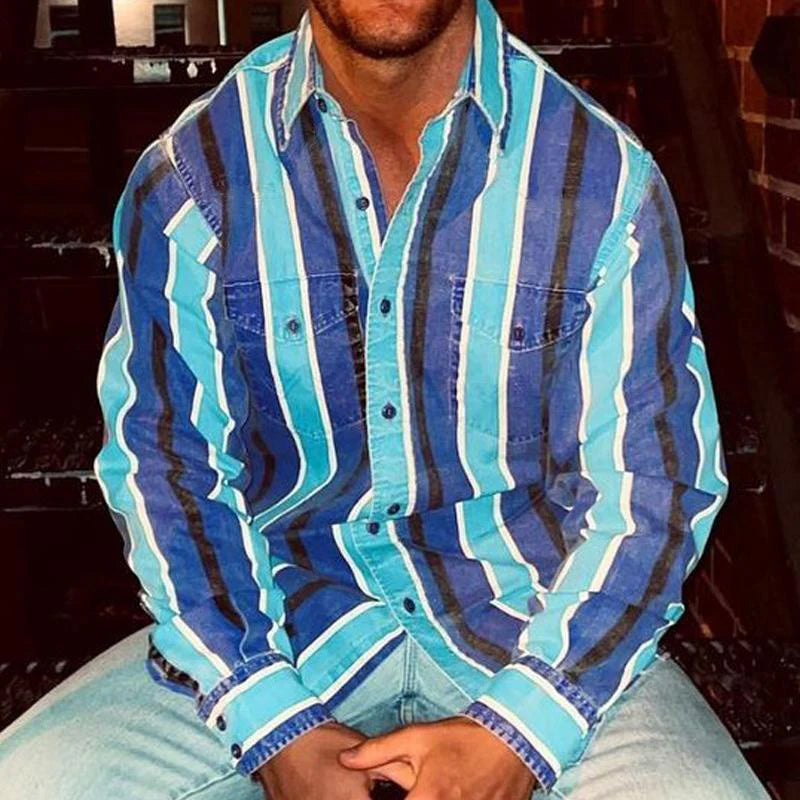 Men's Long Sleeve Striped Vintage Style Shirt