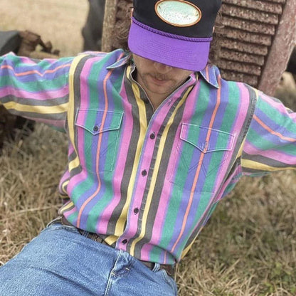 Men's Long Sleeve Striped Vintage Style Shirt