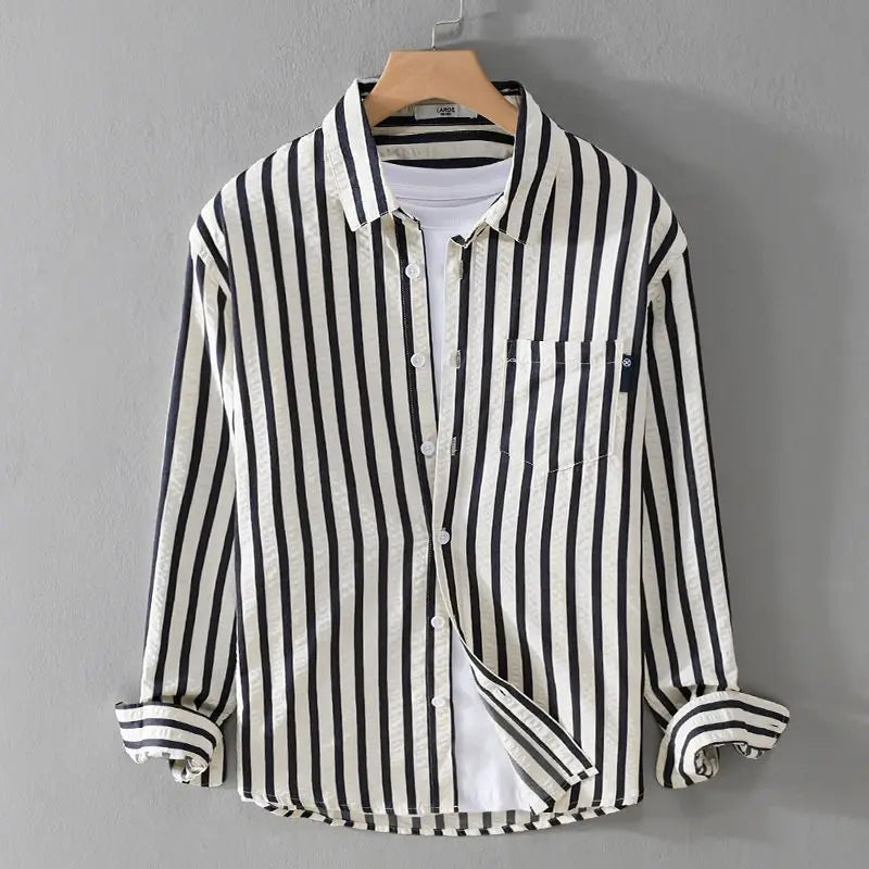 Men's Striped Long-Sleeve Polo Shirt