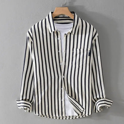 Men's Striped Long-Sleeve Polo Shirt