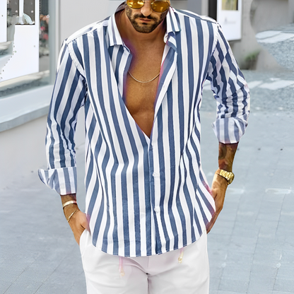 Fashionable Men's Striped Long-Sleeve Shirt