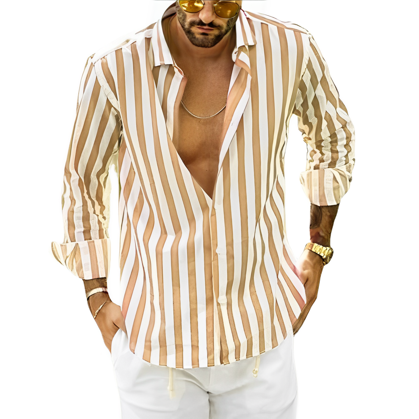 Fashionable Men's Striped Long-Sleeve Shirt
