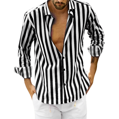 Fashionable Men's Striped Long-Sleeve Shirt