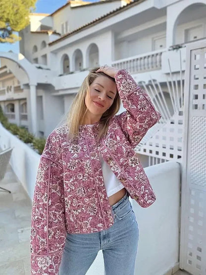 Women's Winter Jacket Floral Pattern Thermal Insulation