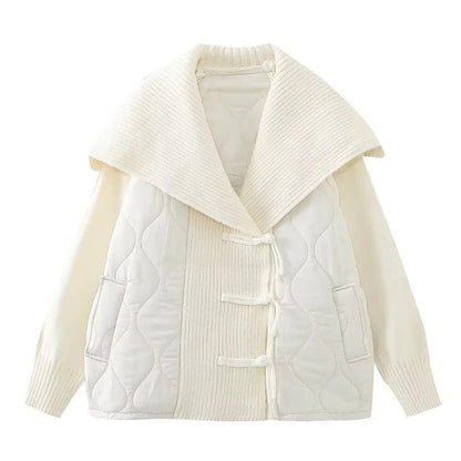 Women's Lined Winter Jacket Rib Details Wide Collar