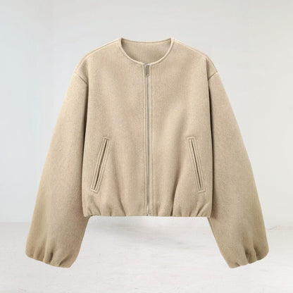 Fashionable Women's Bomber Jacket Balloon Sleeves Zip