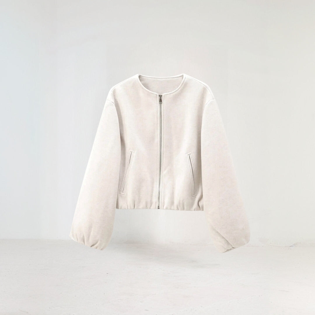 Fashionable Women's Bomber Jacket Balloon Sleeves Zip