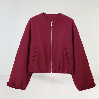 Fashionable Women's Bomber Jacket Balloon Sleeves Zip