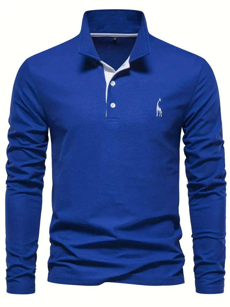 Giraffe Print Long Sleeve Polo Shirt