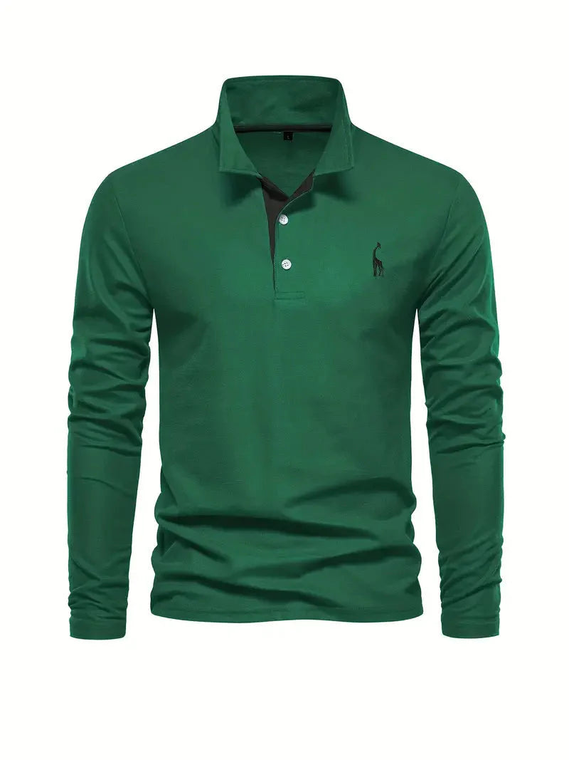 Giraffe Print Long Sleeve Polo Shirt
