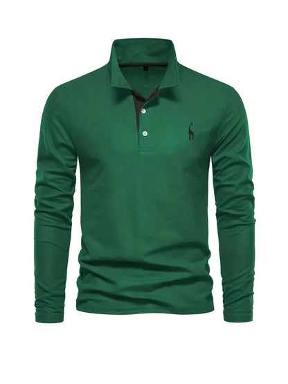 Giraffe Print Long Sleeve Polo Shirt
