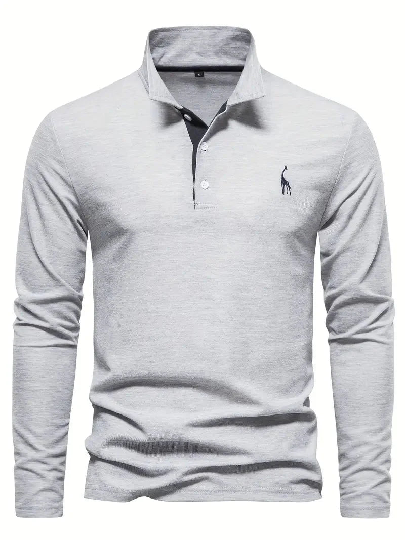 Giraffe Print Long Sleeve Polo Shirt