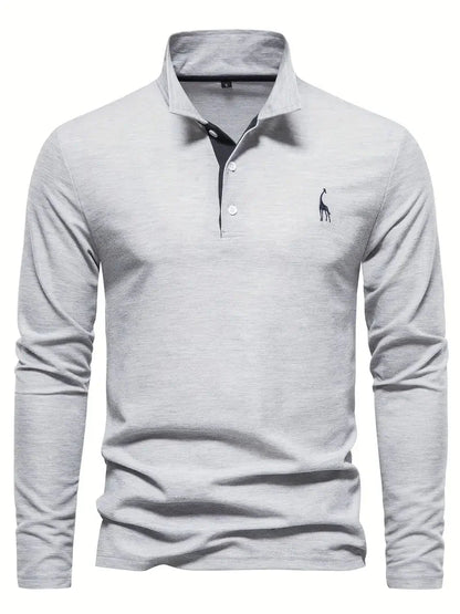Giraffe Print Long Sleeve Polo Shirt