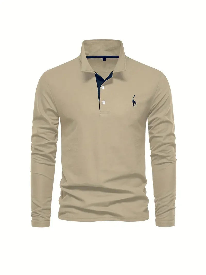 Giraffe Print Long Sleeve Polo Shirt