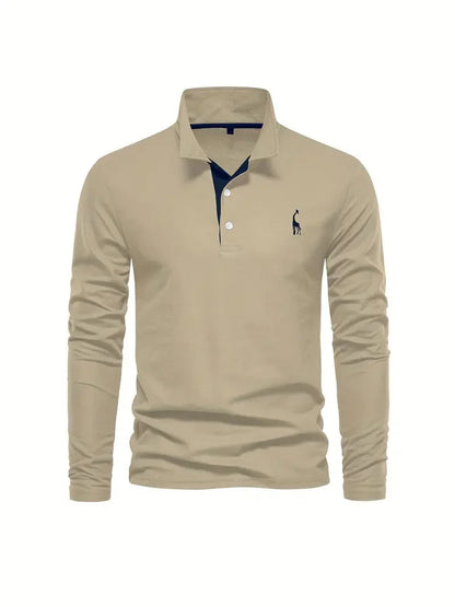 Giraffe Print Long Sleeve Polo Shirt