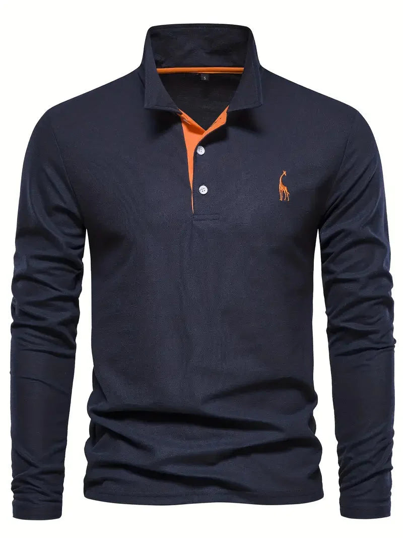 Giraffe Print Long Sleeve Polo Shirt