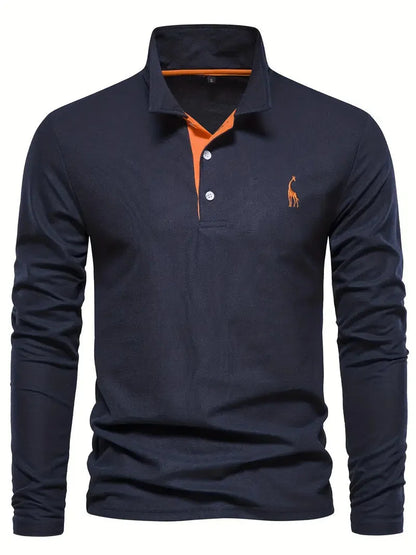 Giraffe Print Long Sleeve Polo Shirt