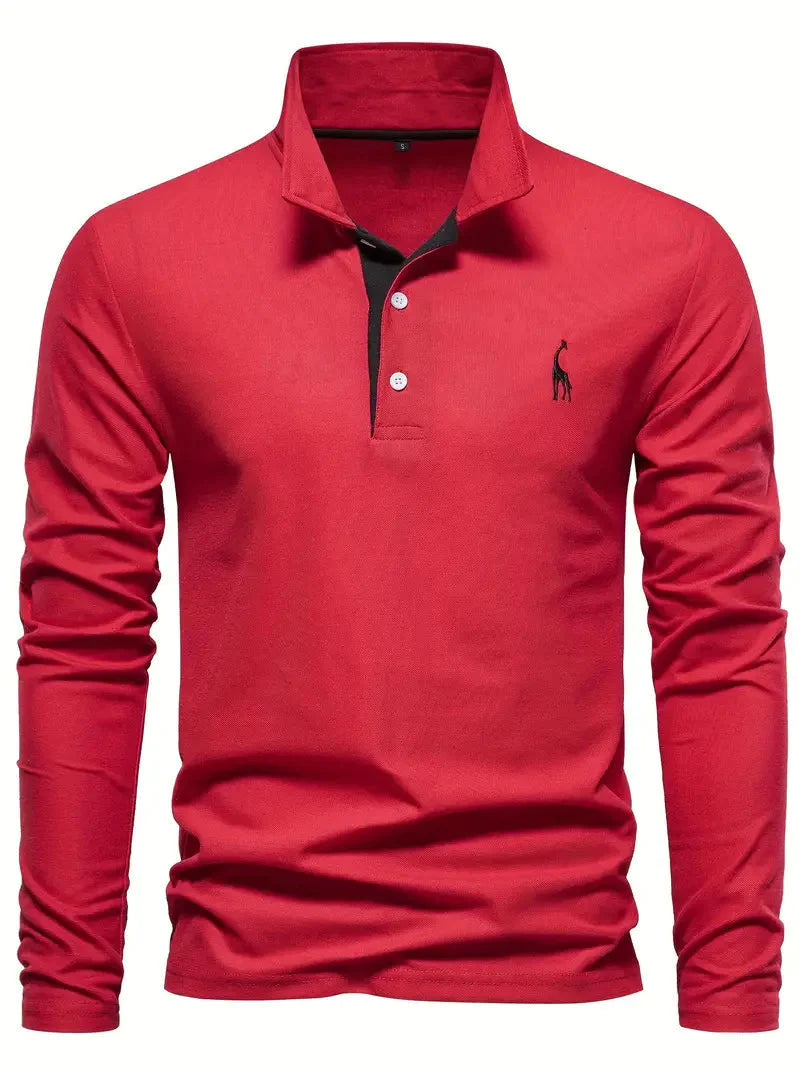 Giraffe Print Long Sleeve Polo Shirt