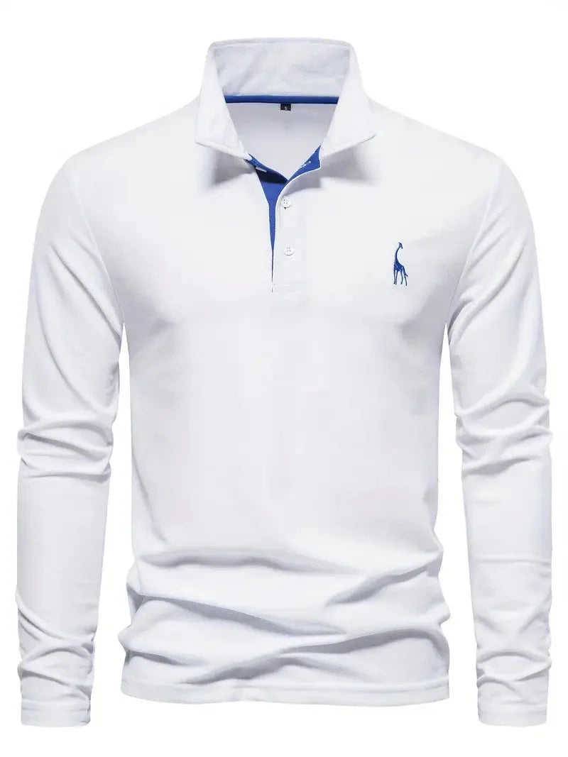 Giraffe Print Long Sleeve Polo Shirt