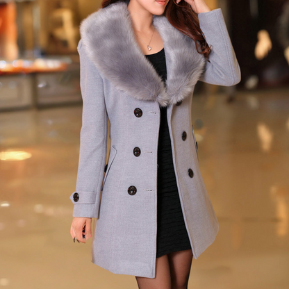 Stylish Women's Trench Coat - Wool Blend - Custom Made - Faux Fur Collar
