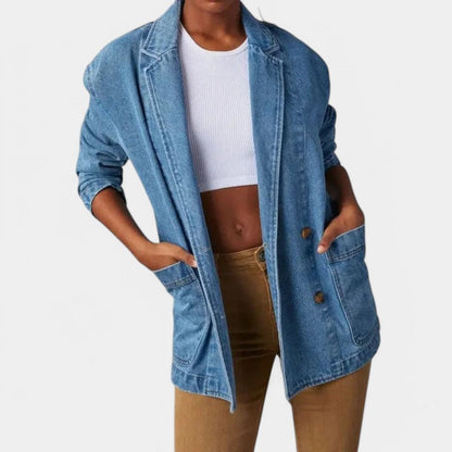 Damen Jeans Blazer Elegant Länge - IdealeKleiden
