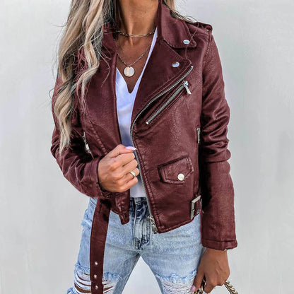 Women's Leather Jacket Short Quick Release