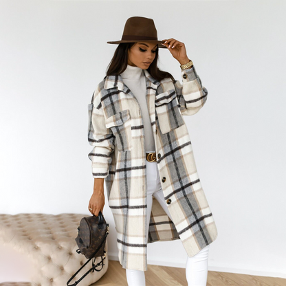 Women's Plaid Coat with Buttons