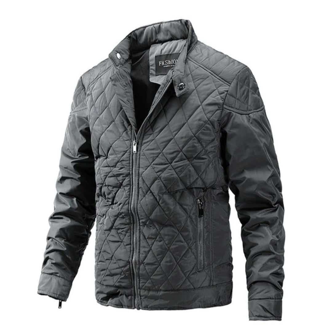 Men's Quilted Jacket Front Zip Stand-Up Collar