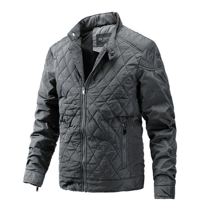 Men's Quilted Jacket Front Zip Stand-Up Collar