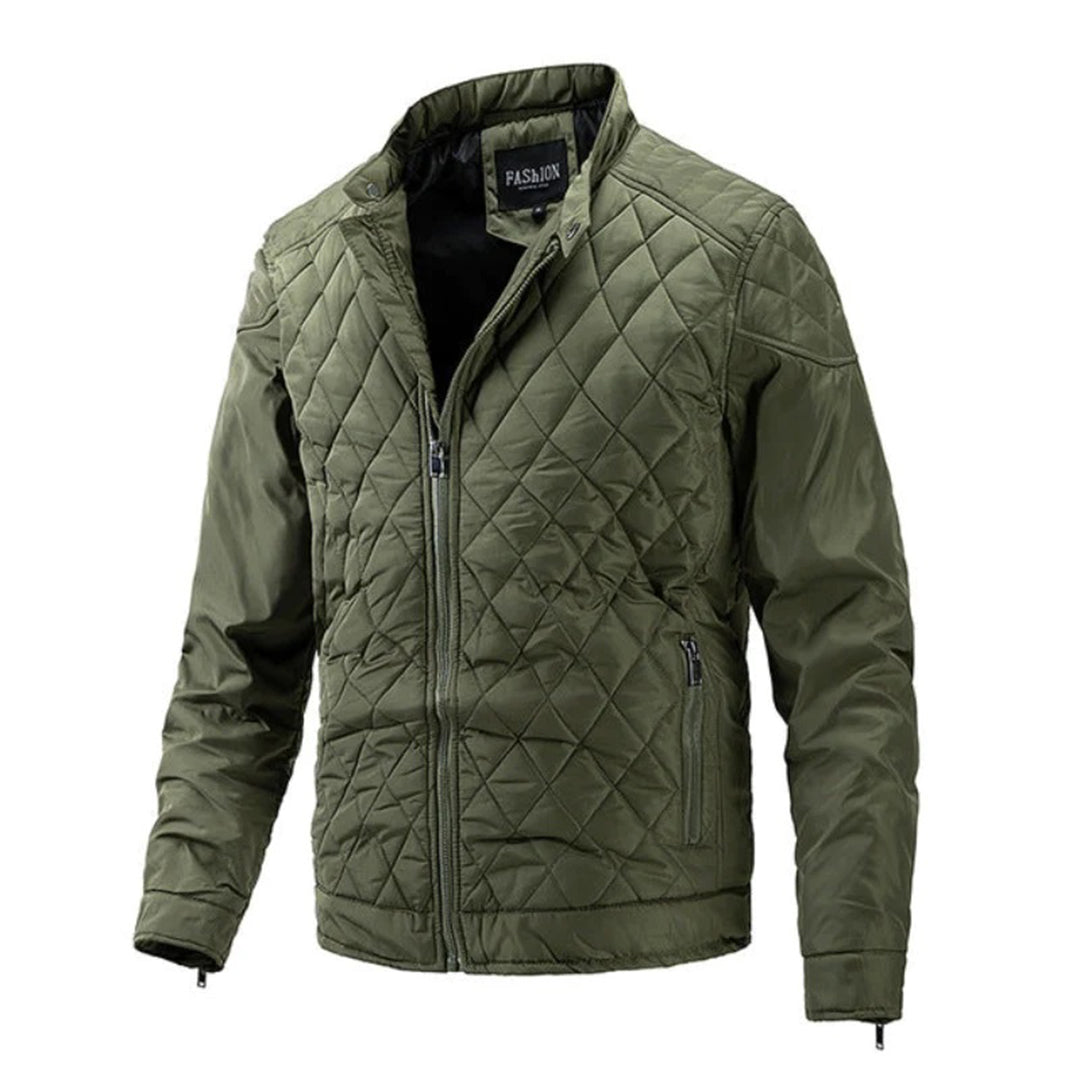 Men's Quilted Jacket Front Zip Stand-Up Collar