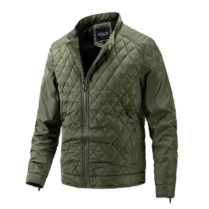Men's Quilted Jacket Front Zip Stand-Up Collar