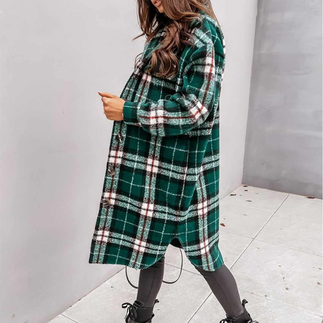 Oversized Plaid Wool Coat Long Women's Coat