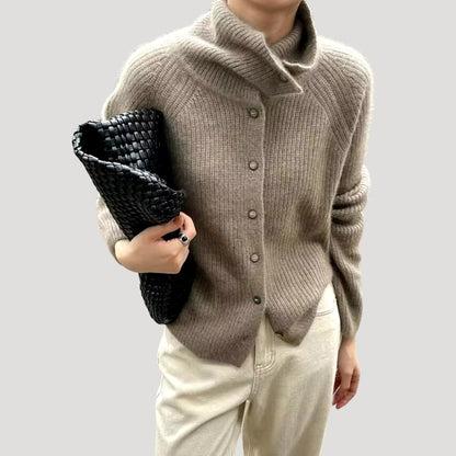 Women's Chunky Knit Long-Sleeved Cardigan with Buttons
