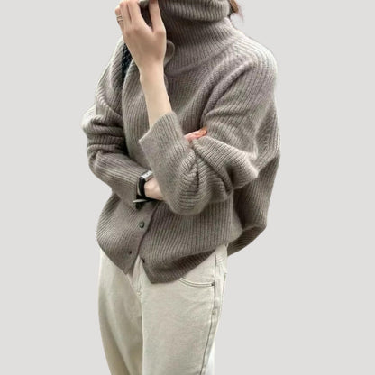 Damen Cardigan Grobstrick Langarm mit Knöpfen - IdealeKleiden