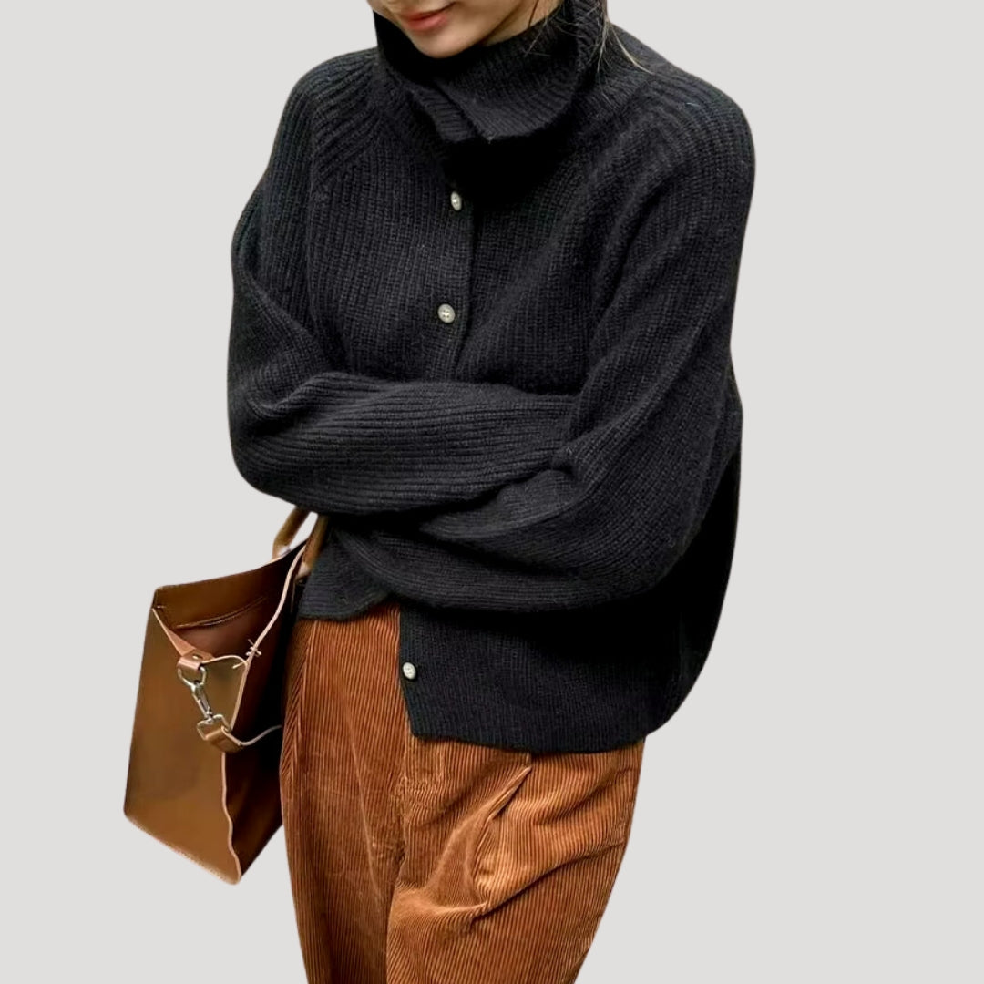 Women's Chunky Knit Long-Sleeved Cardigan with Buttons