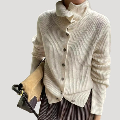 Women's Chunky Knit Long-Sleeved Cardigan with Buttons