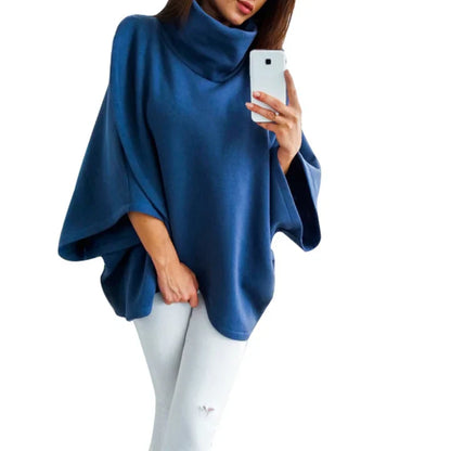 Women's Poncho Sweater Turtleneck Modern