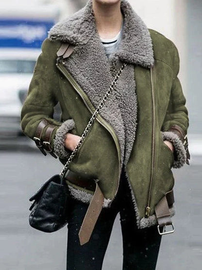 Biker-style leather jacket with buckle