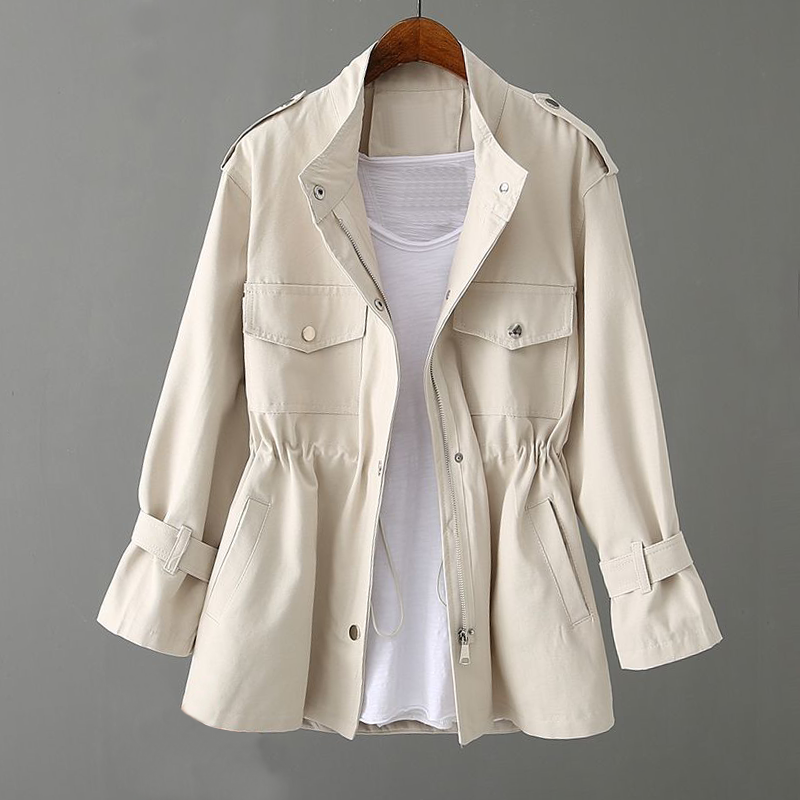 Simple women's jacket with drawstring and solid color design
