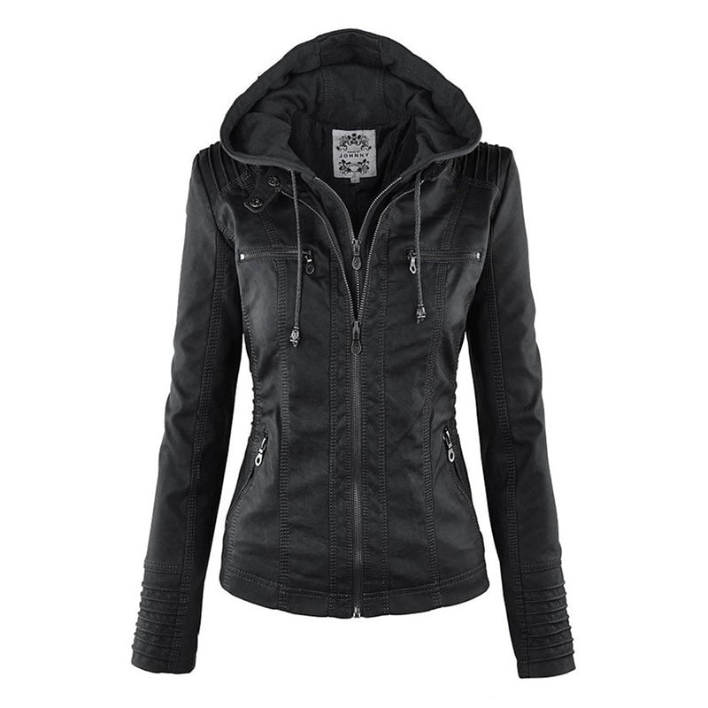 Women's Modern Leather Jacket with Hood