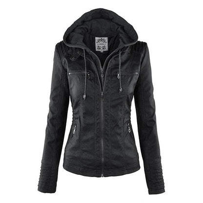 Women's Modern Leather Jacket with Hood