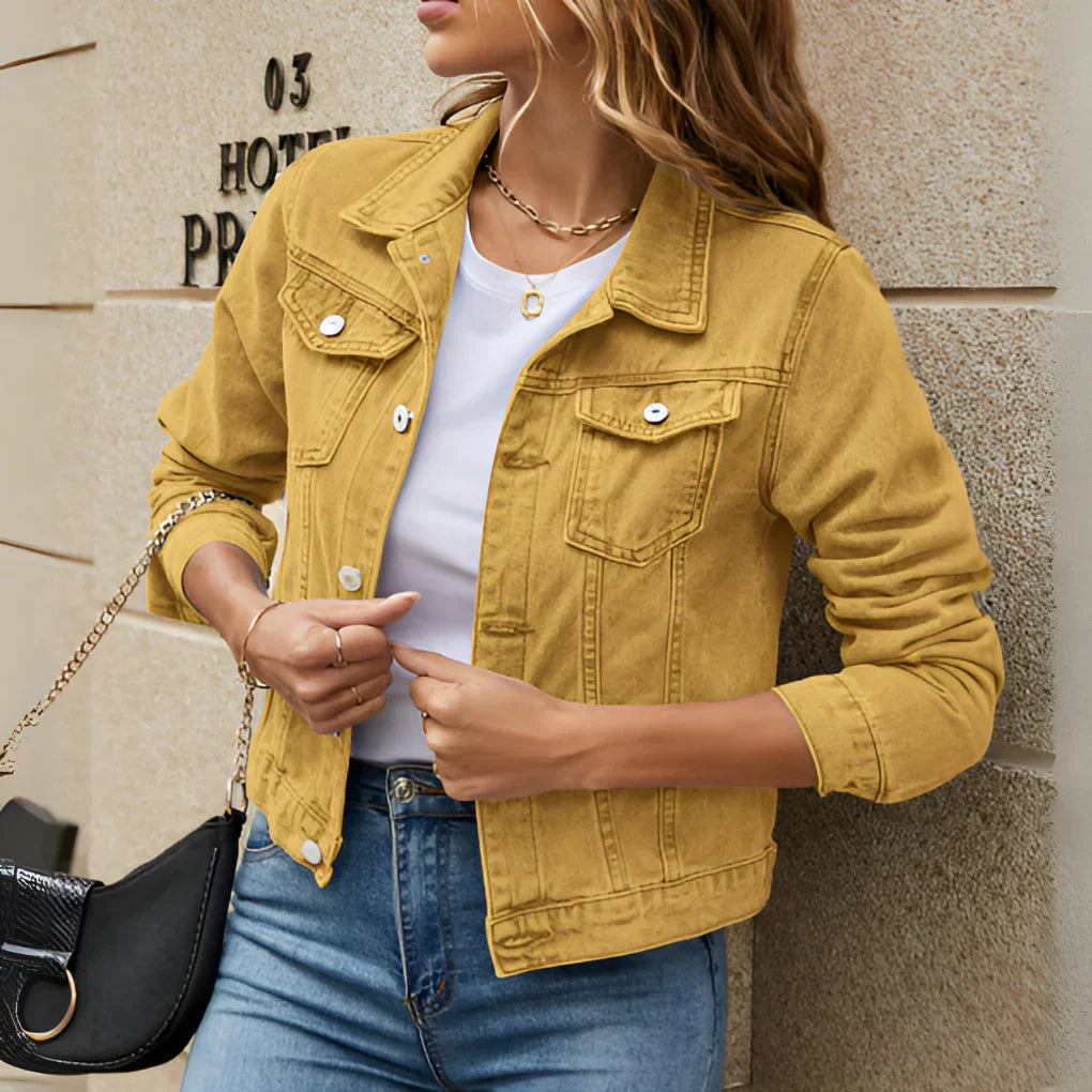 Damen Jeansjacke Modern Knöpfe Trendy - IdealeKleiden