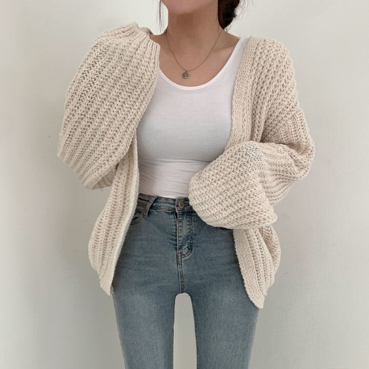 Strickcardigan Damen Bequem Warm Herbst Winter - IdealeKleiden