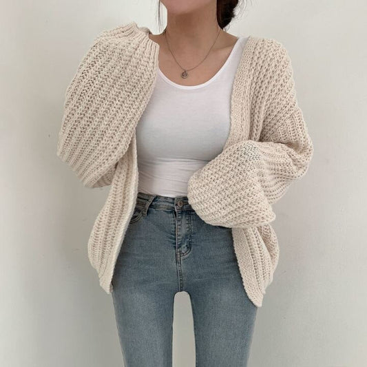 Strickcardigan Damen Bequem Warm Herbst Winter - IdealeKleiden