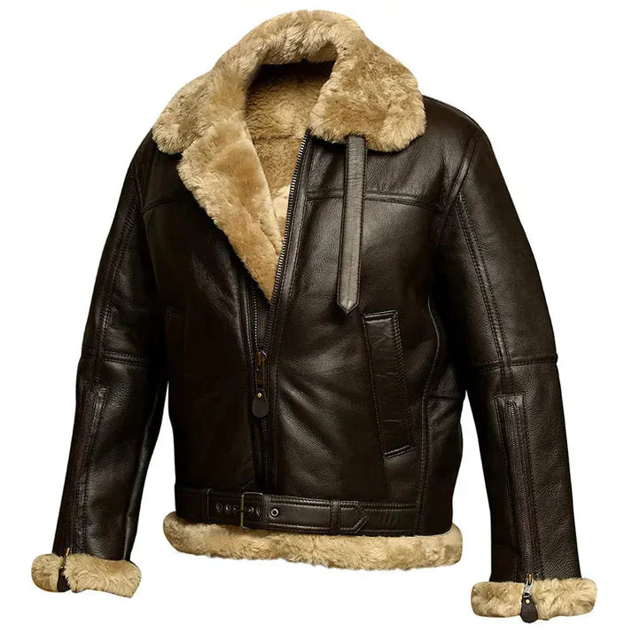 Men's Leather Bomber Jacket Elegant Look
