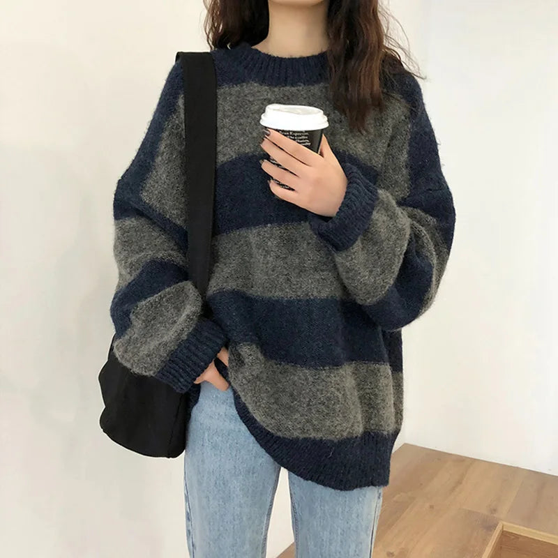 Women's Plus Size Striped Knit Sweater Autumn Fashion