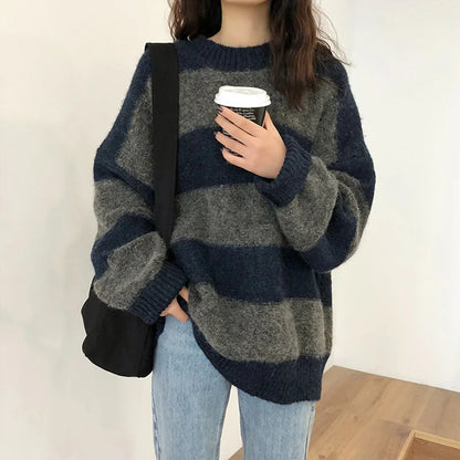 Women's Plus Size Striped Knit Sweater Autumn Fashion