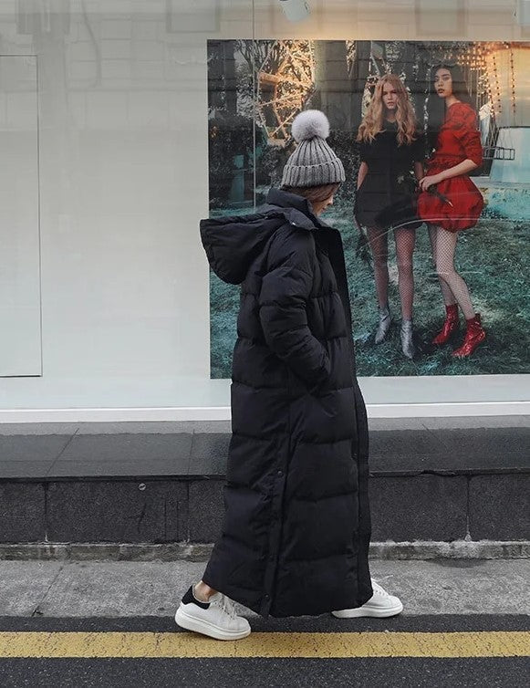 Warme Damenpufferjacke Lang Kapuze - IdealeKleiden