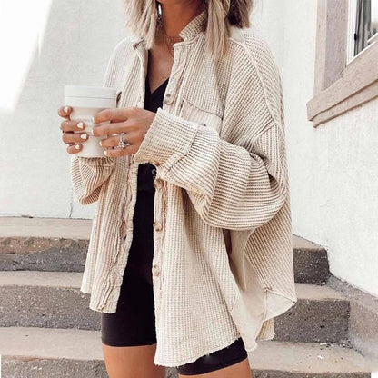 Damen Strickjacke Lässig Gerippt Casual - IdealeKleiden